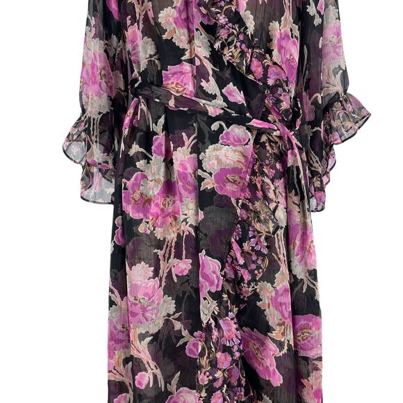 MISA Los Angelos Naia Floral Print Chiffon Wrap Midi Dress Size XS - Picture 6 of 14
